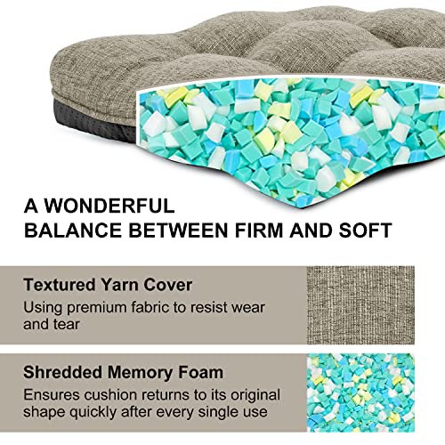 Wellsin Indoor Chair Cushions For Dining Chairs 4 Pack, 15.5" X 15.5" Kitchen Chair Cushions With Ties And Non-Slip Backing, Tufted Shredded Memory Foam Kitchen Chair Pads (Khaki) #TOP4