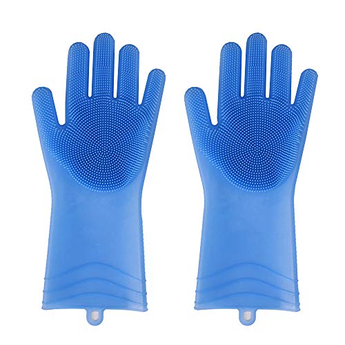 Preisvergleich Produktbild SHUHAO Silikon-Handschuhe, Wash Scrubber Hitzebeständige Wiederverwendbare Silikon Abwasch Handschuhe Mit Pinsel Gummi Scrubbing Handschuhe Für Wasch Küche Badezimmer Auto,Blau