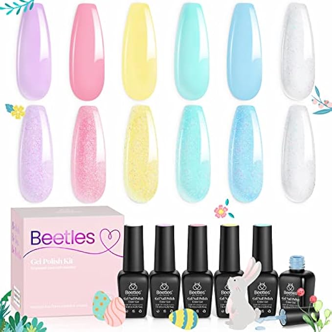 beetles Gel Polish Set- 6 Colors Transparent Jelly Gel Blue Yellow Pink Gel Polish Soak off UV Gel Nail Polish Salon DIY Gel Nail Kit Spring Summer Nails Gift for Women