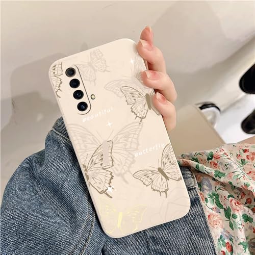 QIODAYI Compatible con Realme X50 5G/Realme X3 SuperZoom Funda de Silicona Mariposa Plateado Rosa Pintura al Óleo Crema