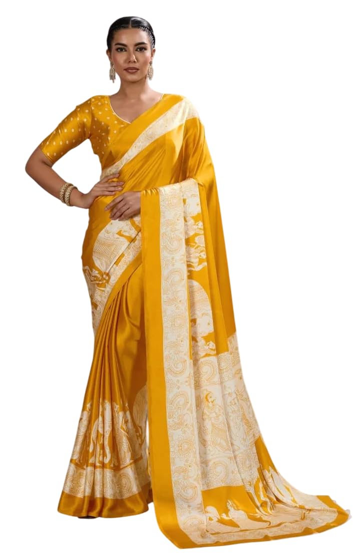 TUSHANA Crepe Modal Silk Ajrakh Kalamkari Saree Beautiful Designer Printed With Blouse Piece - Review, Price and Buying Guide