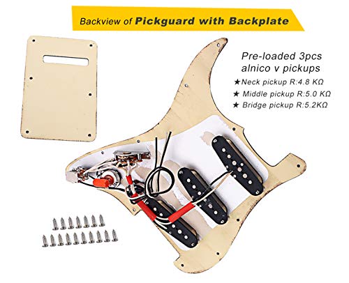 Prewired-Loaded Pickguard Alnico V Pickups,Electric Guitar Scratchplate With Backplate, Rosewood Grain Scratch Guard With 5-Way Pickup Selector Switch And Push Pull Switch For Fender Strat #TOP2