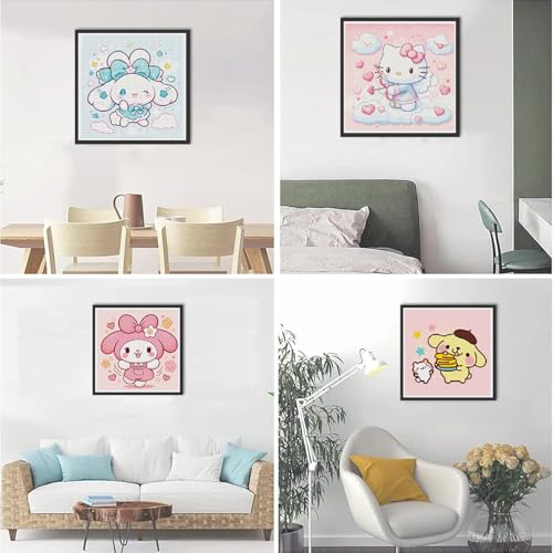 Image of JAKI 4 Pack Cartoon Diamond Art Kits for Adults,Diamond Art Painting Kits for Adults,5D Full Drill Gem Art Kits for Home Wall Decor(12x12inch)