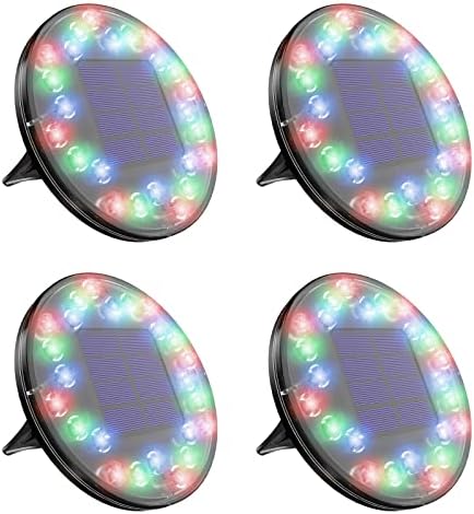 JUO Solar Lights Outdoor Waterproof IP68, Colored Solar Ground Lights, RGB Bright in-Ground Lights Outdoor, Landscape Lights for Pathway Yard Walkway(4 Pack)