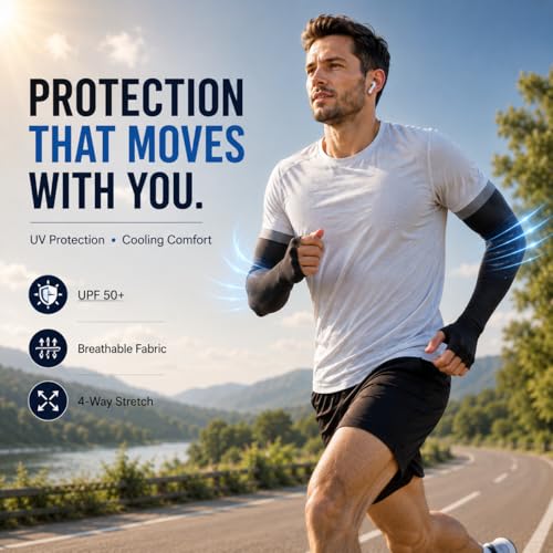 Image of AutokraftZ UV Protection Arm Sleeves for Men & Women | UPF 50+ Cooling Sleeves with 𝐅𝐑𝐄𝐄 Microfiber Cloth | Quick Dry, Anti-Tan & Stretch Fit Hand Sleeves for Bike Riding, Cycling & Outdoor Use
