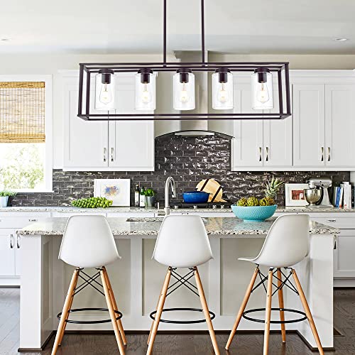 Vinluz 1811-5-OB 5-Light Kitchen Island Chandeliers Oil Rubbed Bronze Modern Linear Cage Pendant Lighting thumb #6