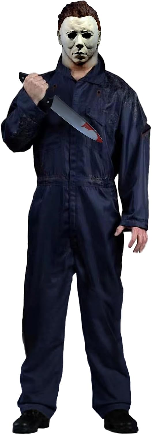 Adult Navy Blue Jumpsuit Coveralls with Mask And Classic Knife for Halloween Cosplay - Image 7