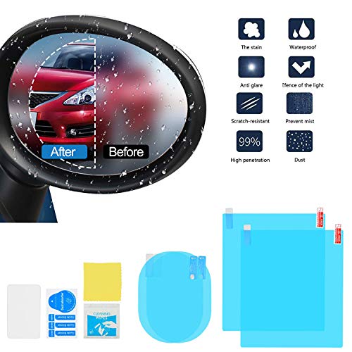 4PCS Car Rearview Mirror Film,Car Side View Mirror,HD Nano Film Anti Fog Glare Rainproof Waterproof Mirror Window Film,Clear Protective Film Sticker Drive Safely for Car Mirrors and Side Windows