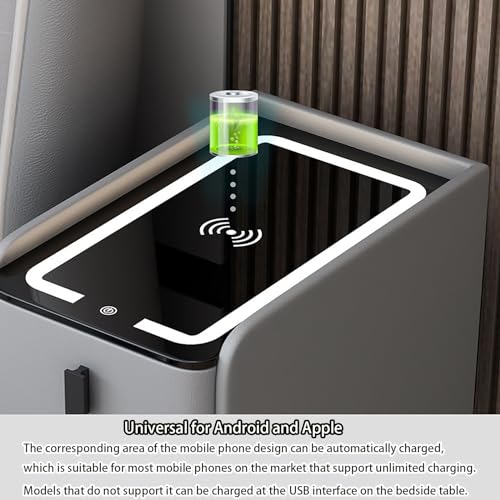 Holzbett Tisch mit Bluetooth Audio und Ladestation Smart Design mit zwei Schubladen Dunkel Grau Finish Multifunktional und stilvoll 25cm breit