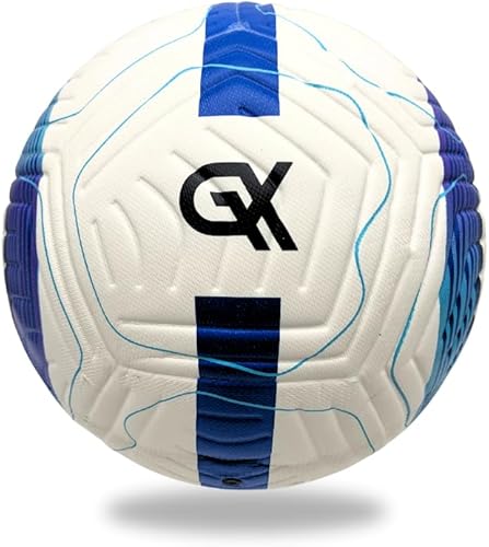 Balón de fútbol profesional, talla 5, piel resistente a la intemperie, blanco y azul