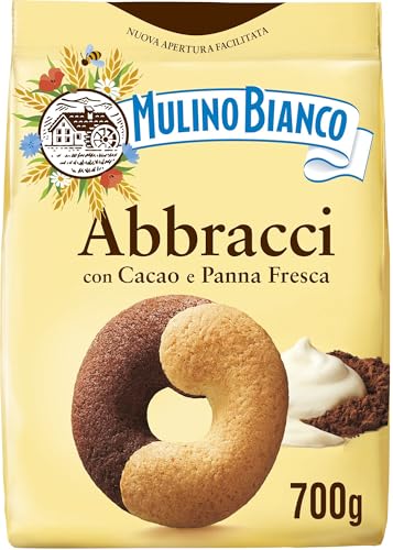 Mulino Bianco Biscotti Frollini Abbracci con Cacao e Panna Fresca, Senza Olio di Palma, Colazione Ricca di Gusto, 700 g
