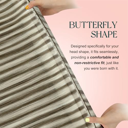 Image of Easyouth 80g Butterfly Weft Hair Extensions Brown, Hole Weft Extensions Human Hair, Highlight Light Brown and Platinum Blonde, 16Inch, Easy to Apply, for Beginners, Butterfly Wefts Remy Hair Extension
