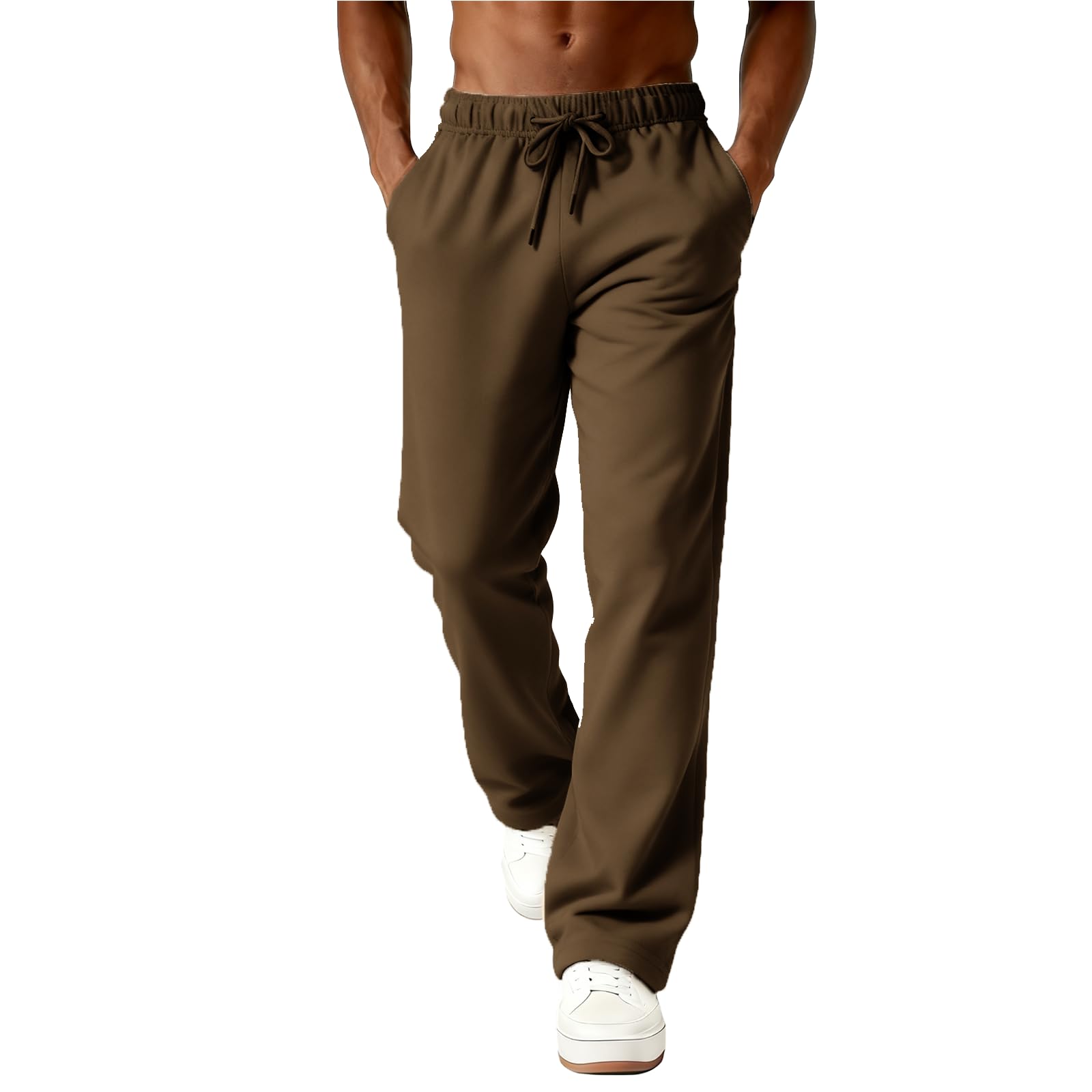Joggers for Men UK Drawstring Tracksuit Bottoms Men Baggy Plain Work Trousers Wide Leg Sweatpants with Pockets Elastic Waist Jogging Bottoms Fleece Lined Joggers 2025 Casual Gym Sports Lounge Pants