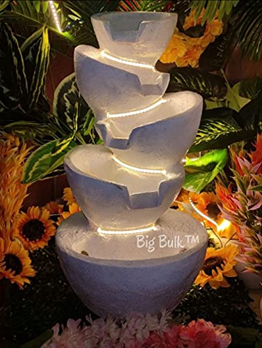 5Steps White Big Fiber Fountain for Living Room Home Decor Garden Decoration and Drawing Room Indoor Outdoor (Large (Size: 75 cm X 40 cm X 20 cm)