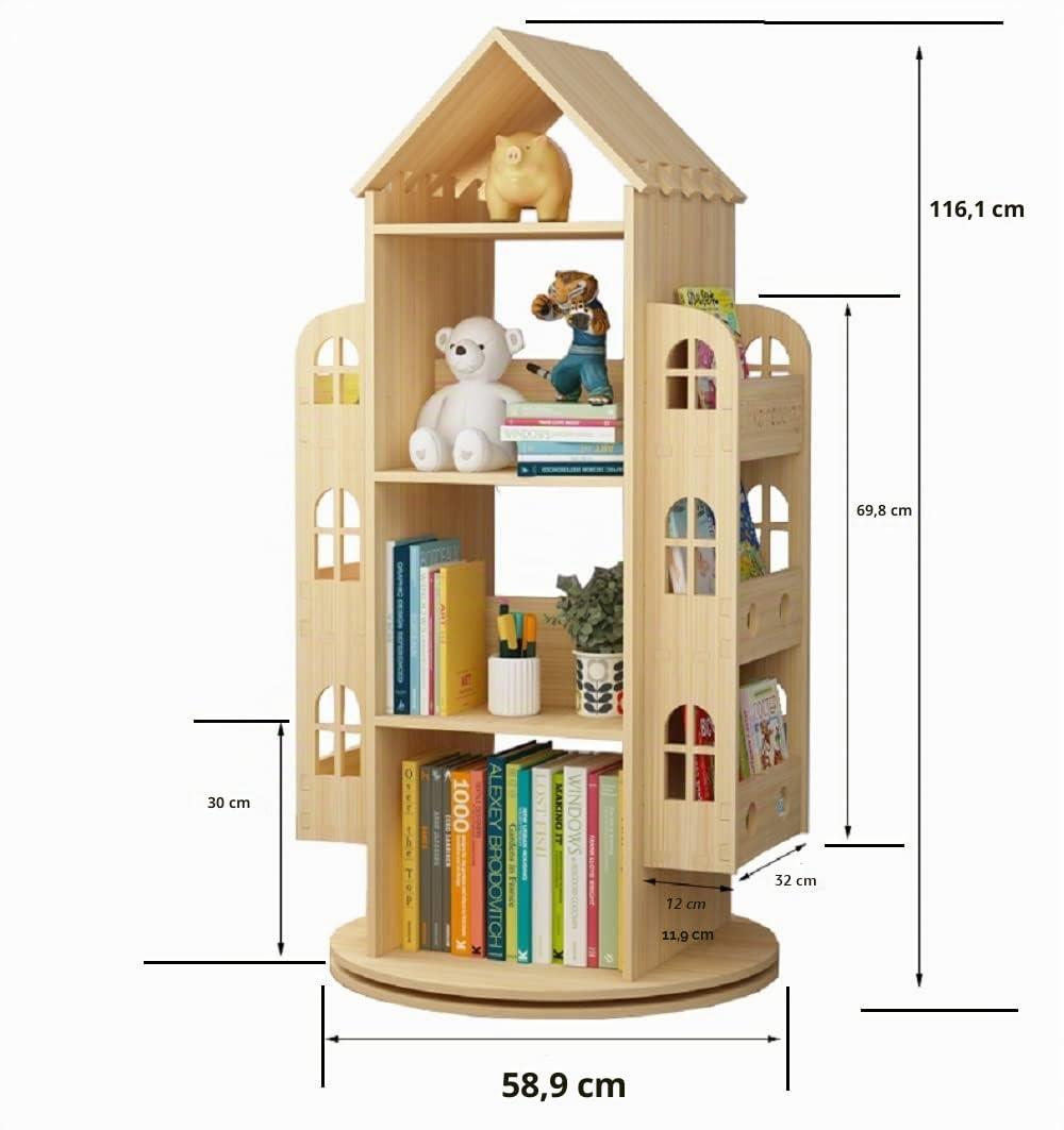 Heehee Libreria rotante a 360 ° Display da pavimento Libreria Scaffale per bambini, Scaffale per libri in legno Supporto organizer per bambini, Espositore per libri