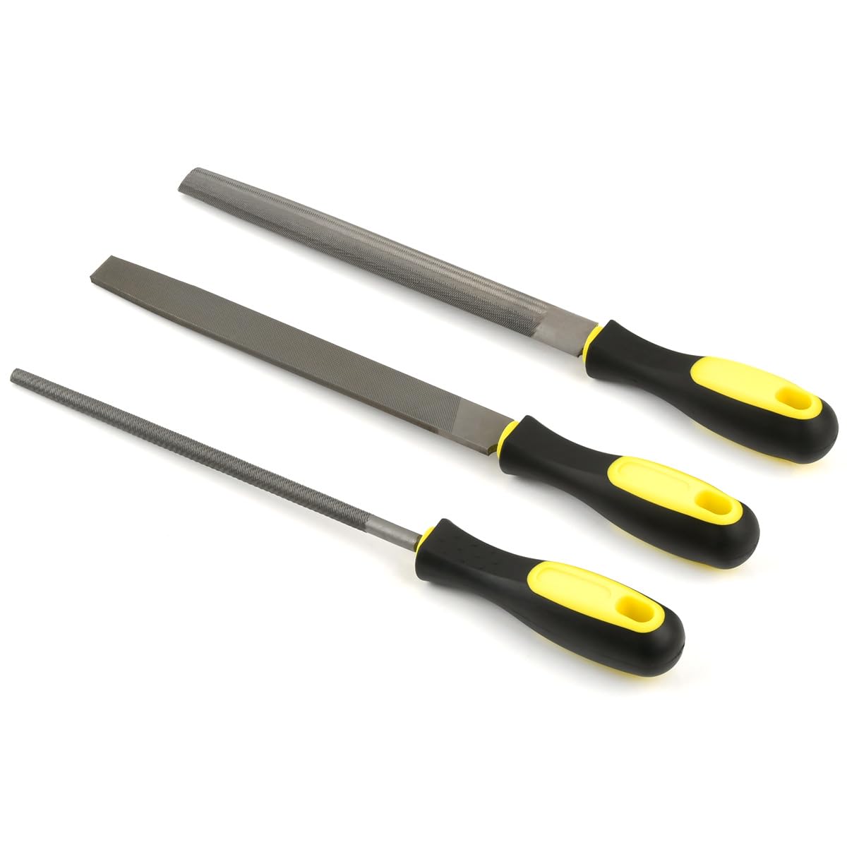 EMNIMQ 3-Piece Professional High-Carbon Steel Metal File Set with Comfort Grip 8-inch Includes Flat/Half-Round/Round,Work for Metal, Wood and More