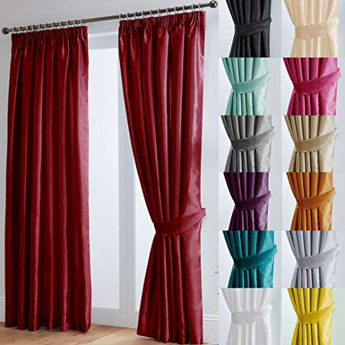 John Aird Luxury Faux Silk Fully Lined Pencil Pleat Curtains With Matching Tie Backs (Red, 168cm Width x 229cm Drop (66"x 90")