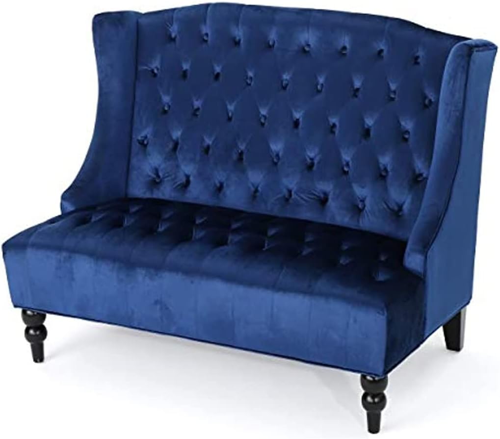Traditional Tufted Velvet Wingback Loveseat, Navy