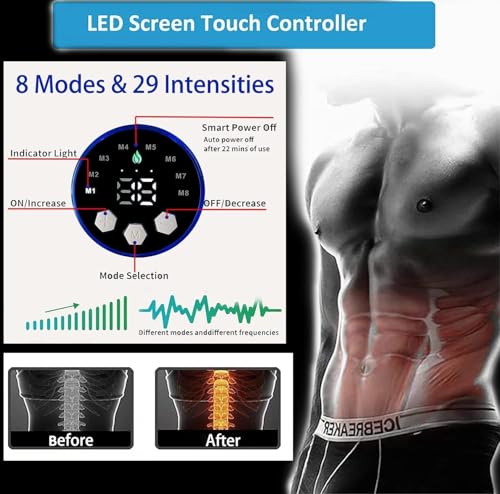 Yonars EMS Trainingsgerät, Elektrischer Muskelstimulator mit 8 Modi & 29 Stufen USB-Wiederaufladbarer Tragbarer Bauchmuskeltrainer Elektrostimulation