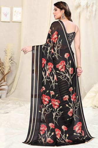 Image of MIRCHI FASHION Women Sari Georgette Plain | Breathable Lightweight Solid Color Saree for Office and Regular Wear with Blouse Piece