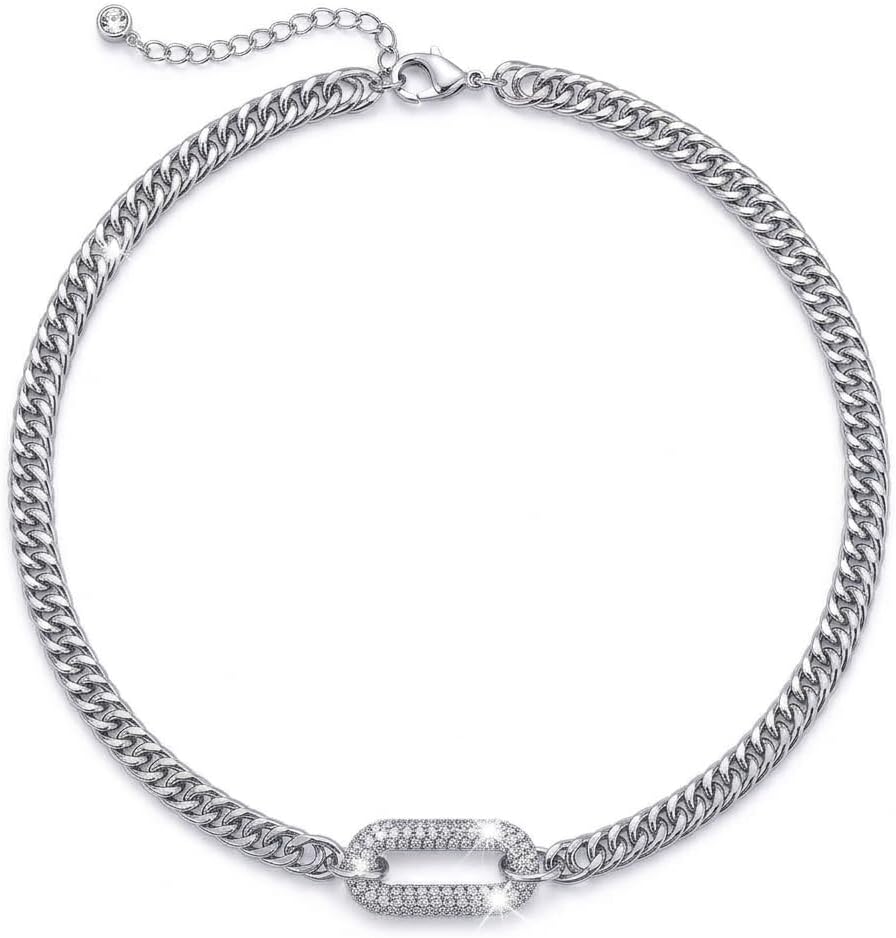Bold Statement Choker Necklace for Women Men, Chunky Link Chain with Pavé Crystal, Jewelry Gift for Party Daily Wear