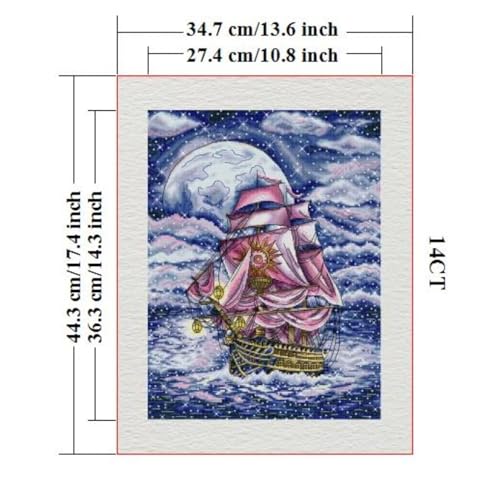 Image of Stamped Cross Stitch Kits Full Range of DIY Needlepoint for Adult Beginners Sailing Under the Stars Pattern, for Gift and Home Decor 14CT 2 Strands 13.7x17.3 inch