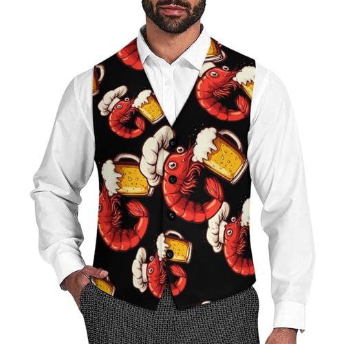 Crawfish Beer Men's Suit Vests Business Formal Dress Vest V-Neck Waistcoat for Wedding Casual