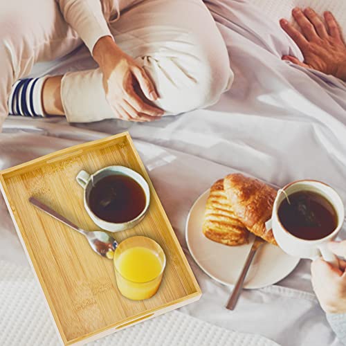 Heiticup Bamboo Serving Tray-One Piece Set Of Bed Tray Coffee Table With Handles, Kitchen Trays For Party, Serving Breakfast Pastries, Eating, Snacks, Mini Bars #TOP2