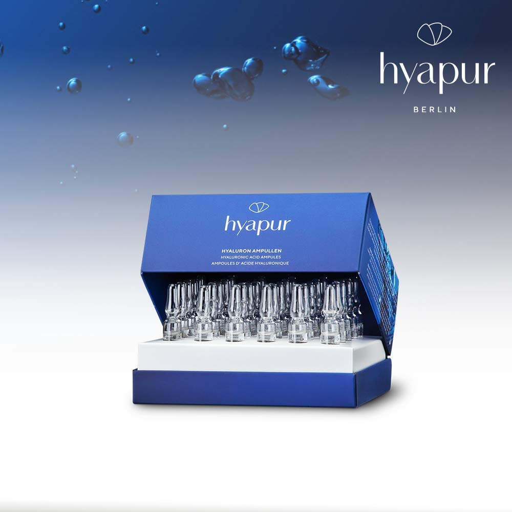 hyapur® Ampułki z kwasem hialuronowym 30 x 2 ml z wysoko skoncentrowanym kwasem hialuronowym dla jędrnej i jędrnej skóry, do twarzy, szyi i dekoltu