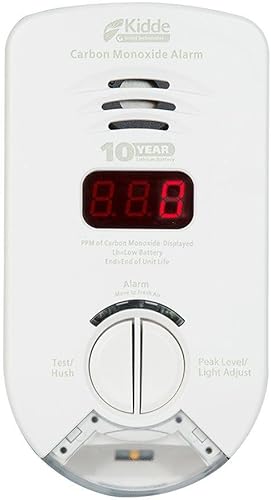 Kidde Detector de monóxido de carbono, enchufe de CA con batería de litio, pantalla digital, luz nocturna y luz de escape