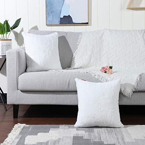 Mandioo Pack Of 2 Pure Snow White Faux Fur Fuzzy Cozy Soft Decorative Throw Pillow Covers Set Cushion Cases Pillowcases For Sofa Bedroom Car 16X16 Inches #TOP1