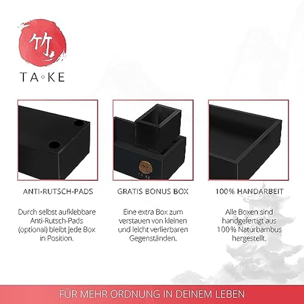 TAKE® - Cajones organizadores de 6 piezas, 100% bambú natural (negro) – Cajones organizadores cajas en diferentes tamaños para cocina, baño y oficina, organizador de cajón, organizador de tocador,