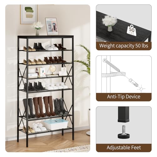 Image of 8 Tiers Shoe Rack, Large Capacity Shoe Rack Holds 32 Pairs of Shoes, Durable and Stable, Adjustable Metal Shelf Stackable Shoe Shelf for Entryway, Hallway, Living Room, Closet