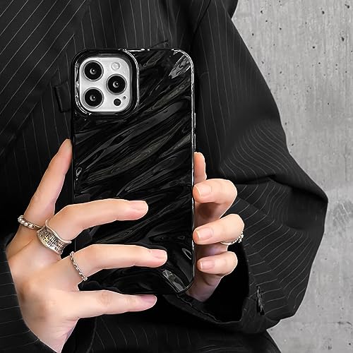 AKABEILA Case for iPhone 14 Pro Max Case 6.7 Inch Water Ripple Pattern TPU Phone Case Slim Shockproof 3D Non-Slip Glitter Sparkle Glossy Cover Black - Image 4