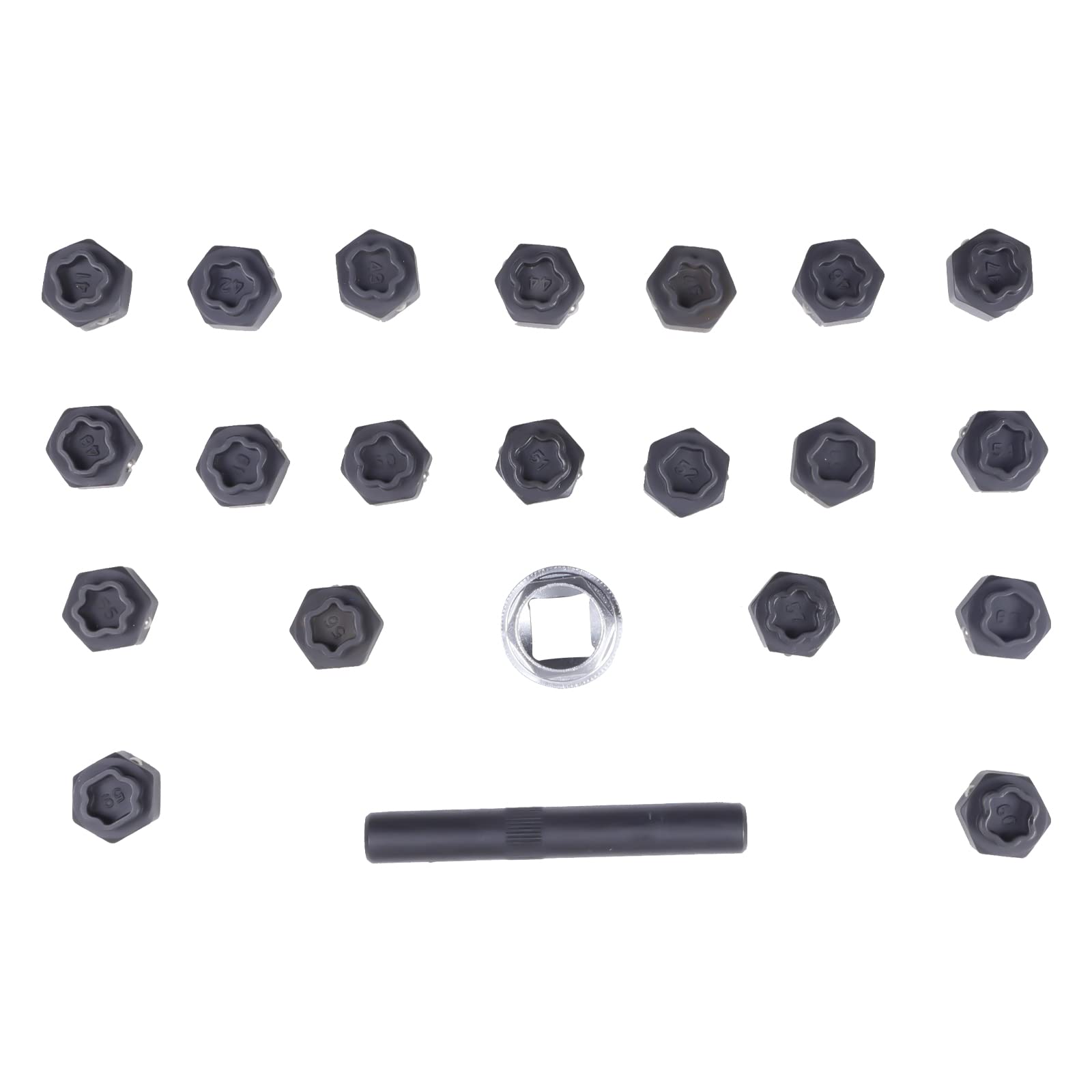 Set di 22 pezzi di bloccaggio per cerchioni, inserti per chiavi a bussola e accessori con 20 adattatori (#41 – 60), assortimento di serrature per cerchioni, inserto per carrello da officina per cambio