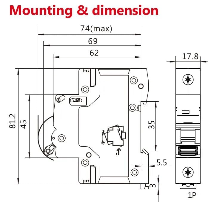 Disjoncteur MCB type AC 220V 400V pour tableau modulaire