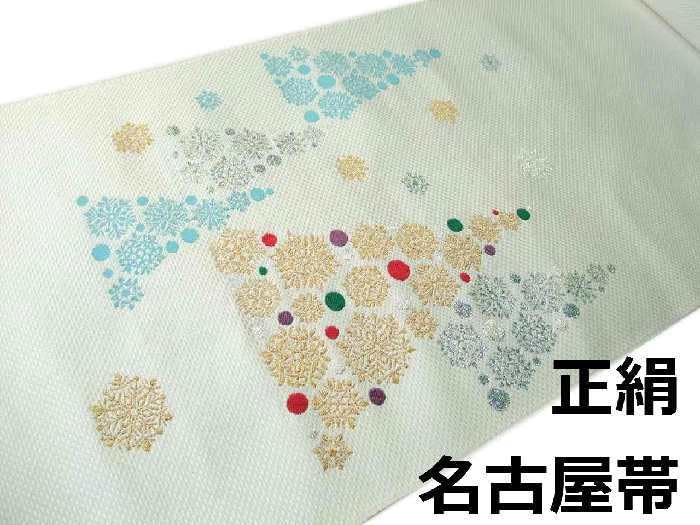 名古屋帯 お仕立て付き 正絹 西陣 メリークリスマス 白地 新品 na350 名古屋帯 お仕立て付き 正絹 西陣 メリークリスマス 白地 新品 na350の