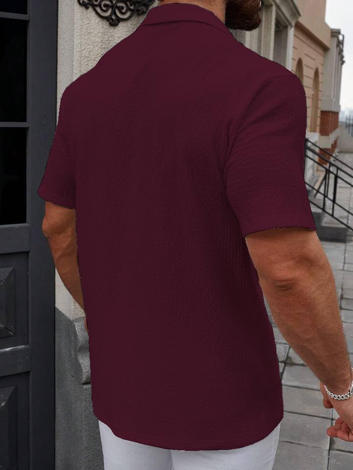 Image of COMBRAIDED Men's Regular Fit Cotton Blend Shirts | Half Sleeve Solid Pattern | Casual Wear for Everyday Style