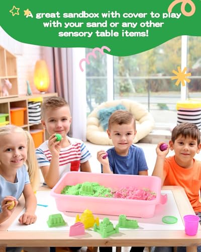 Image of Sensory Bin Sand Tray with Lid for Toddlers 2 Pcs 15in Portable Sandbox Toy Large Plastic Tray for Kids 3 4 5 6 Fill with Sand, Water, Beads, and More (2 Pink)