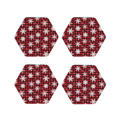 Set di 4 sottobicchieri esagonali in pelle, leggeri con fiocchi di neve, sottobicchieri natalizi per scrivania, sottobicchieri anti-scottature, per decorare la tavola dell'ufficio