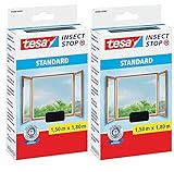 tesa Insect Stop STANDARD Fliegengitter für Fenster - Insektenschutz zuschneidbar - Mückenschutz ohne Bohren - Fliegen Netz anthrazit, 150 cm x 180 cm (1,5m:1,8m, 2 Stück, Anthrazit (Durchsichtig))