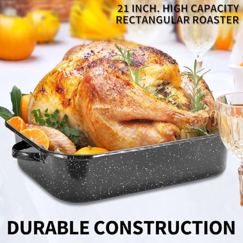 Sartén rectangular de granito para asar con baster y estante para pavo de gran capacidad 6