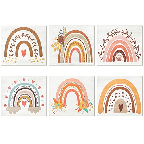 6 Pieces Swedish Kitchen Dishcloths Reusable Swedish Dish Towels Boho Rainbow Sponge Cleaning Cloth Sweedish Dishtowels Absorbent Quick Drying Washable Cleaning Wipes #TOP20