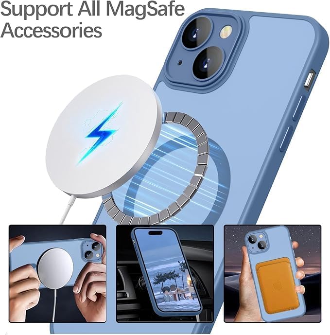 Image of VONZEE Magnetic for iPhone 15 Case, Upgraded [Full Camera Protection] [Compatible with Magsafe] [Translucent Matte] Shockproof Protective Phone Case for Men & Women - Mist Blue