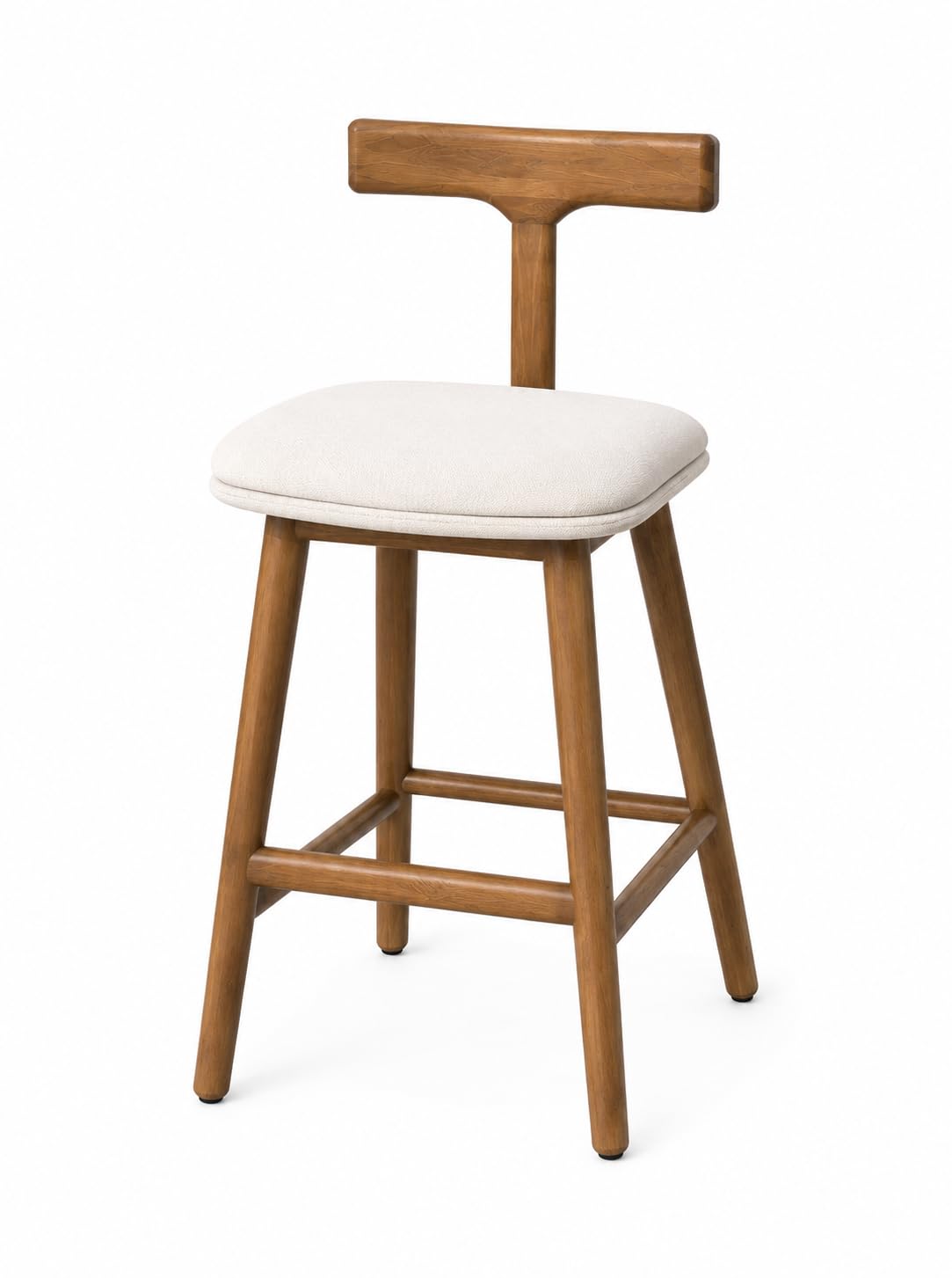 Sangwan Wooden Furniture Teak Wood Bar Stool, T-Back Counter Height Chair, Fabric Cushioned Seat, Walnut Finish, Modern Style-image-47