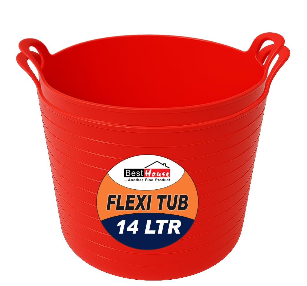 Best House | 2 Pcs of Flexi Tub with Handles | 14 Litres | Red | Garden Tubs | Plastic Storage Container for Home, Washing, Garden Waste and DIY Projects - (Pack of 2)