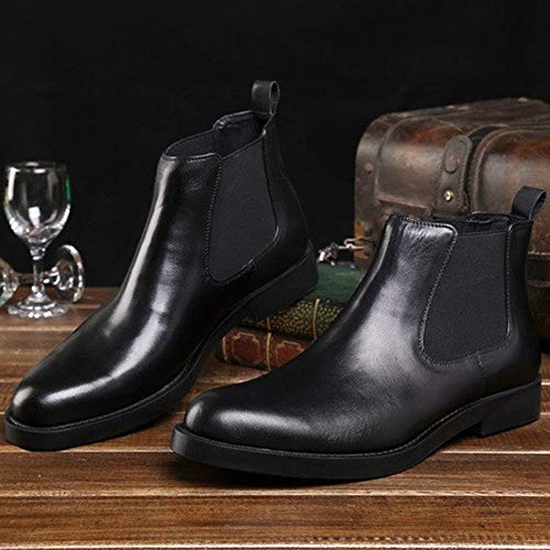 Rui Landed Burnished Round Toe Chelsea Boot for Men Work Boot Pull On Style Waterproof Outdoors Premium Genuine Leather Middle Heel (Color : Black, Size : 8 M US)3
