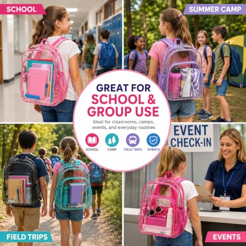 Image of Amylove 48 Pcs Clear Backpack bulk for Stadium Events Heavy Duty PVC Transparent Bookbag for College Workplace Security (15 Inches,6 Colors)
