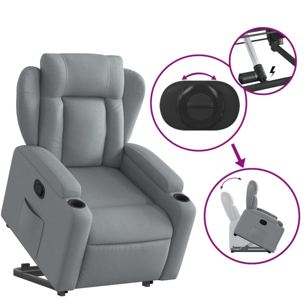 vidaXL Sillón Reclinable Elevable, Silla con Respaldo Reposabrazos, Sillón de Relax Descanso, Asiento Ajustable para Ancianos, Tela Gris Claro