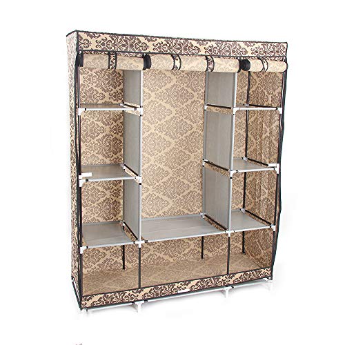 Portable Wardrobe Closet for Hanging Clothes with Hanging Rods Bedroom Heavy Duty Free Standing Clothes Closet Storage Organizer with Shelves and Waterproof Cover European-Style Pattern
